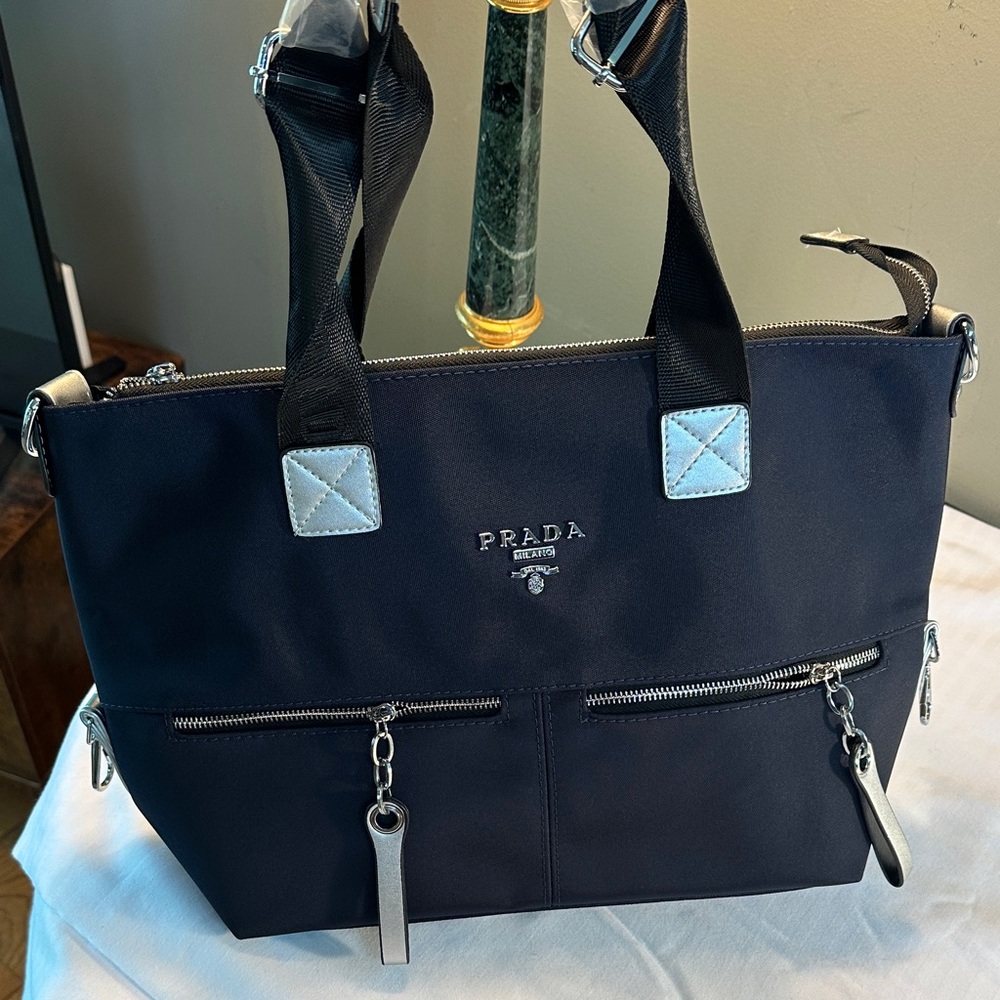 Navy blue Nylon Tote with Silver Accents